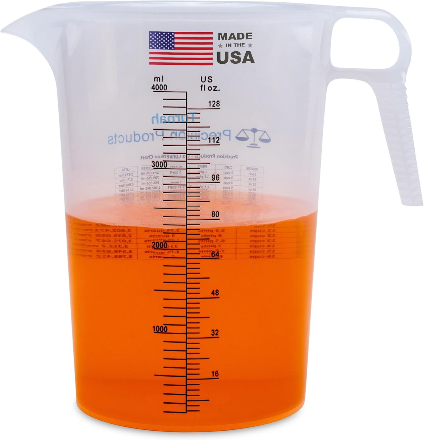 One Gallon 128Oz Measure Pitcher - Convenient Conversion Chart - Strong Food Gra