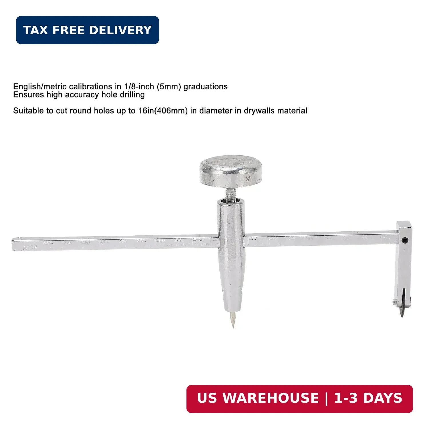 Drywall Circle Hole Cutter, 16 Inch Diameter, Adjustable Pivot Point, Steel Cons