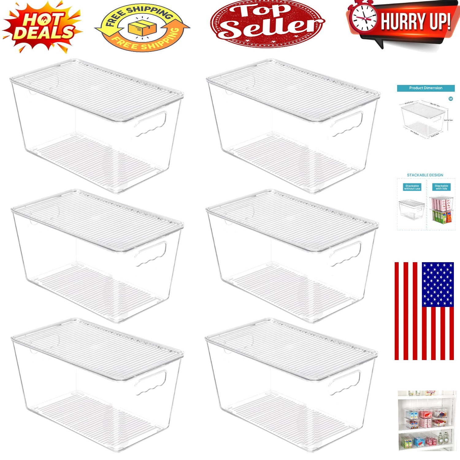 6 Pack Clear Stackable Storage Bins with Lids - Perfect for Home Organization