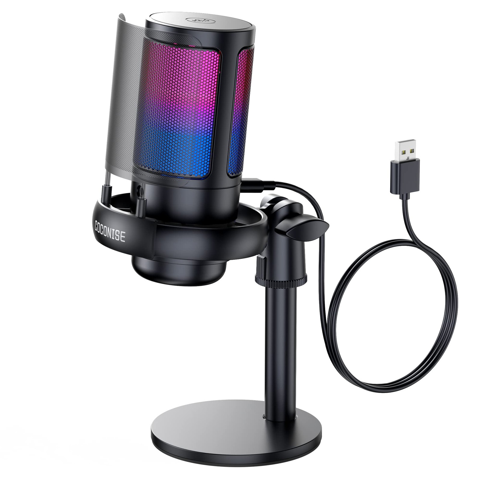 COCONISE ME6S Gaming USB Microphone with RGB Lights, Stand & Cardioid Condenser