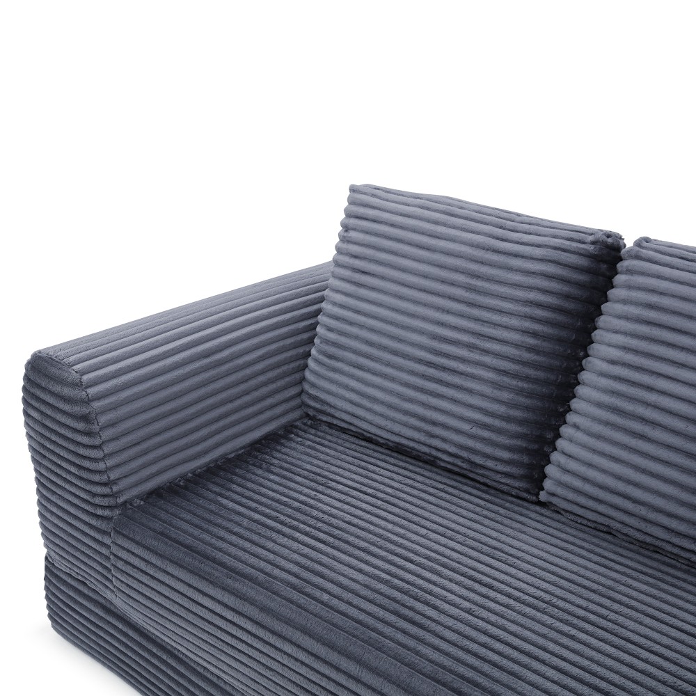 Folding Sofa Bed Sleeper Couch Corduroy Futon w/ 2 Pillows, Grey