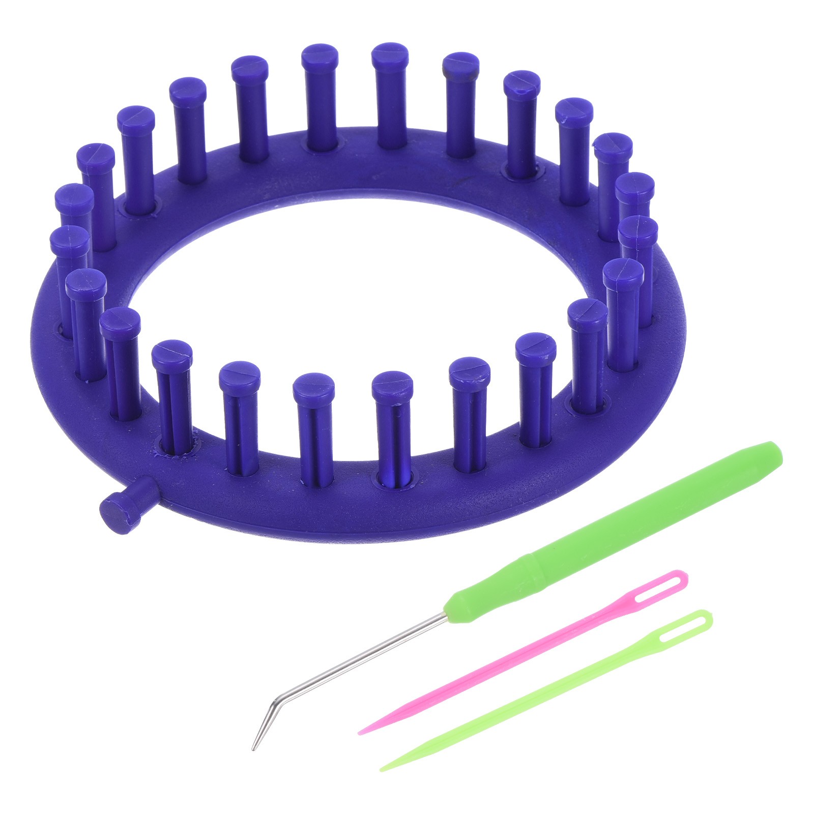 24 Hooks Round Knitting Machines Kit, 14cm OD Weave Tool with Accessories, Blue