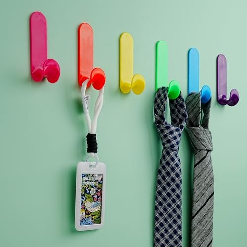 6pcs Adhesive J Hooks Multi-neon Colors, Utility Wall Hooks for Wall
