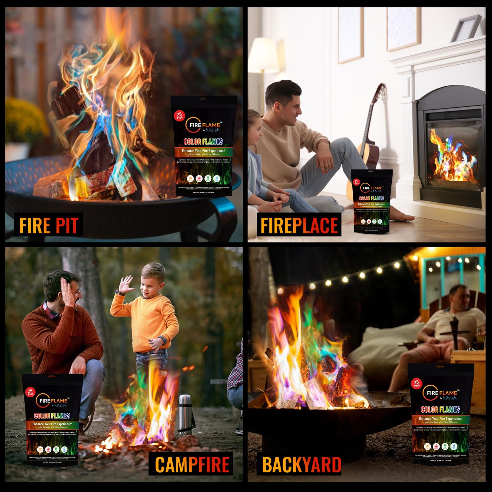 Fireflame Fire Color Changing Packets - Colorful Fire Flames Packets - 25 Pac...