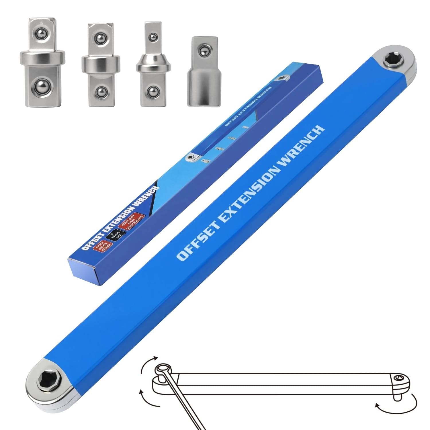 DEPOTA Offset Extension Wrench, Zero Degree Ratchet Set Impact Blue