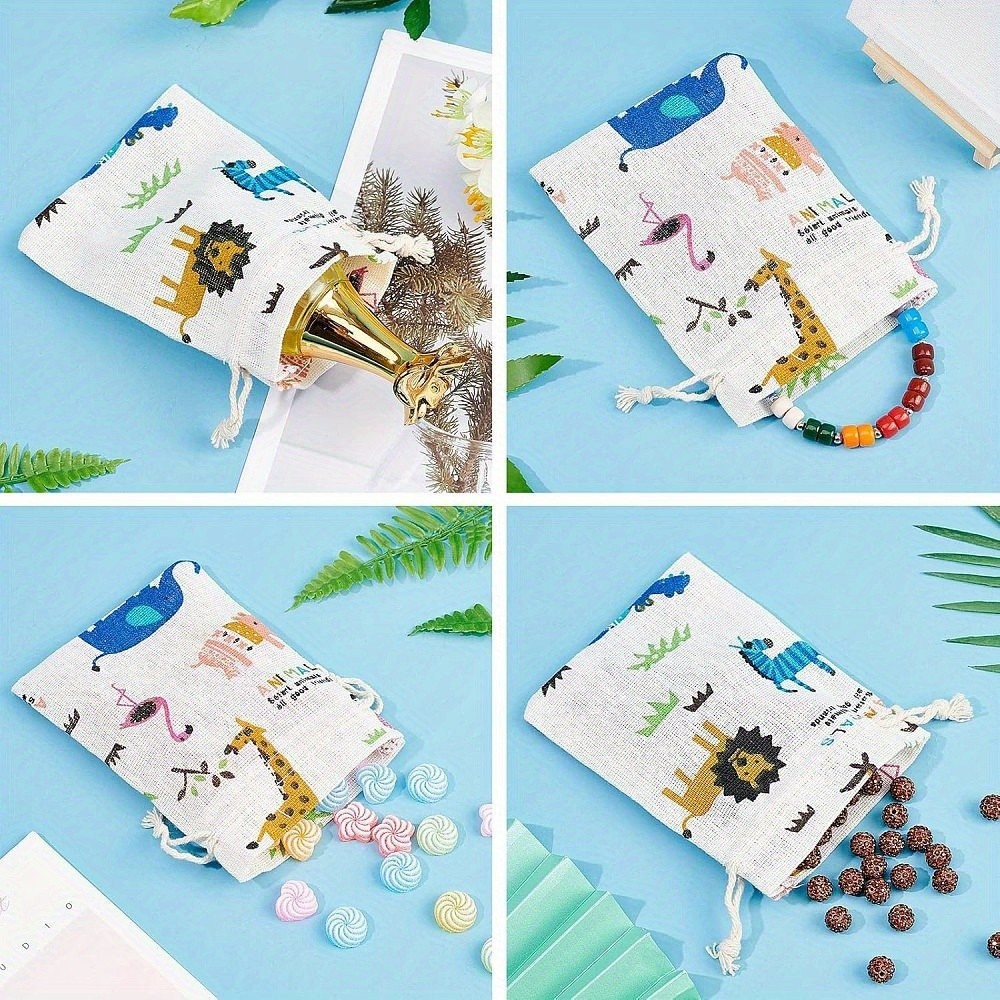 30pcs Polycotton(Polyester ) Packing Pouches Drawstring Bags with Animal Printed