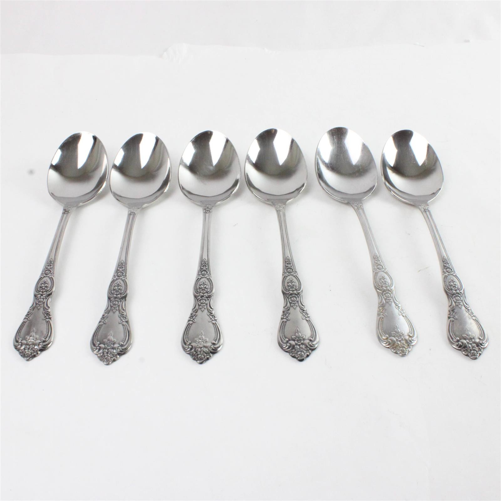 Set of 6 Oneida St. Ives Stainless Oval Soup Spoons 7"