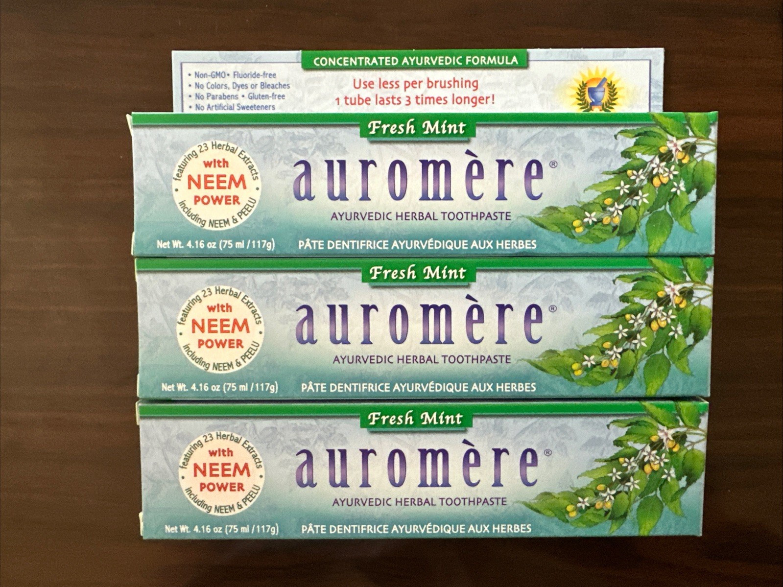 3-Pack Auromere Ayurvedic Herbal Toothpaste Fluoride Free Fresh Mint 06/2028