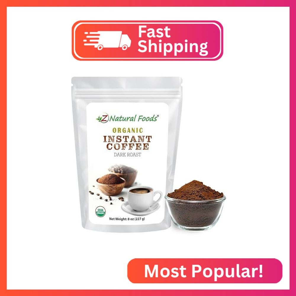 Z Natural Foods Organic Instant Coffee Powder - Rich Dark Roast Flavor, Arabica