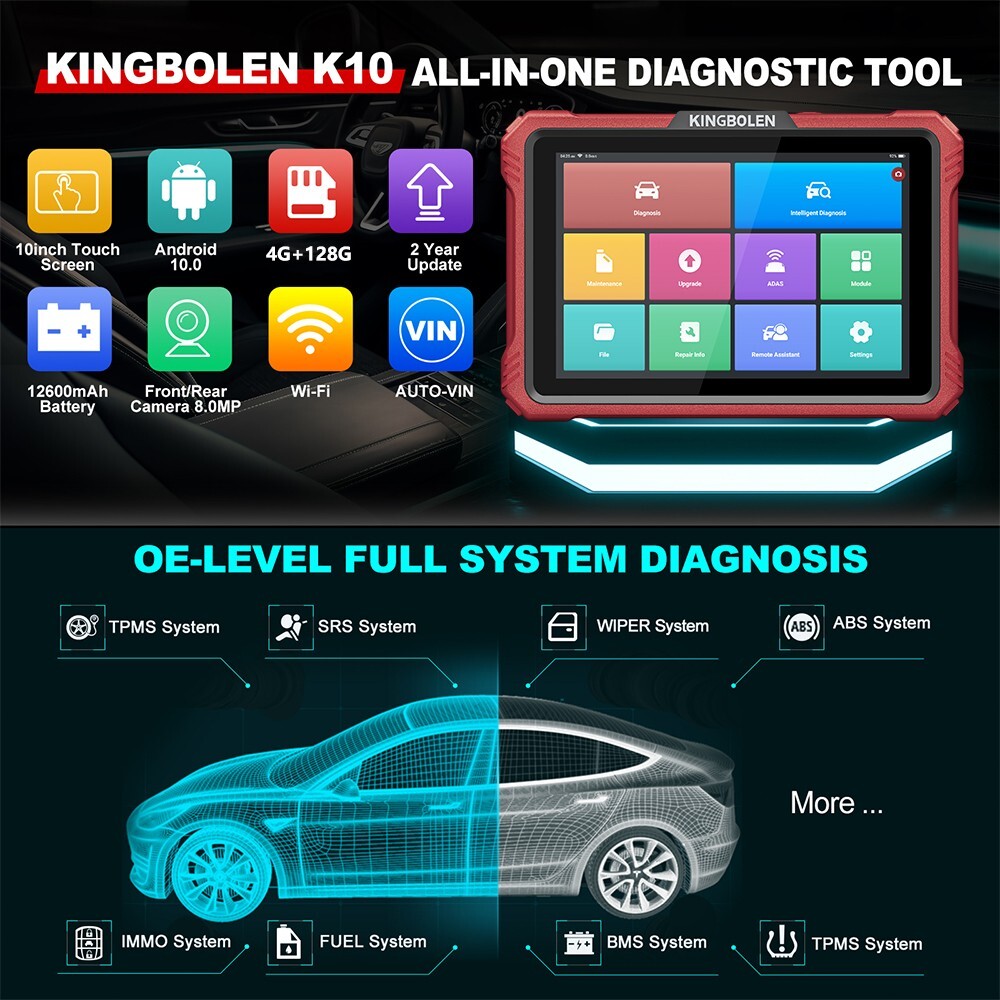 2025 Kingbolen K10 PRO Car Full System Diagnostic Tools Key ECU Coding Scanner
