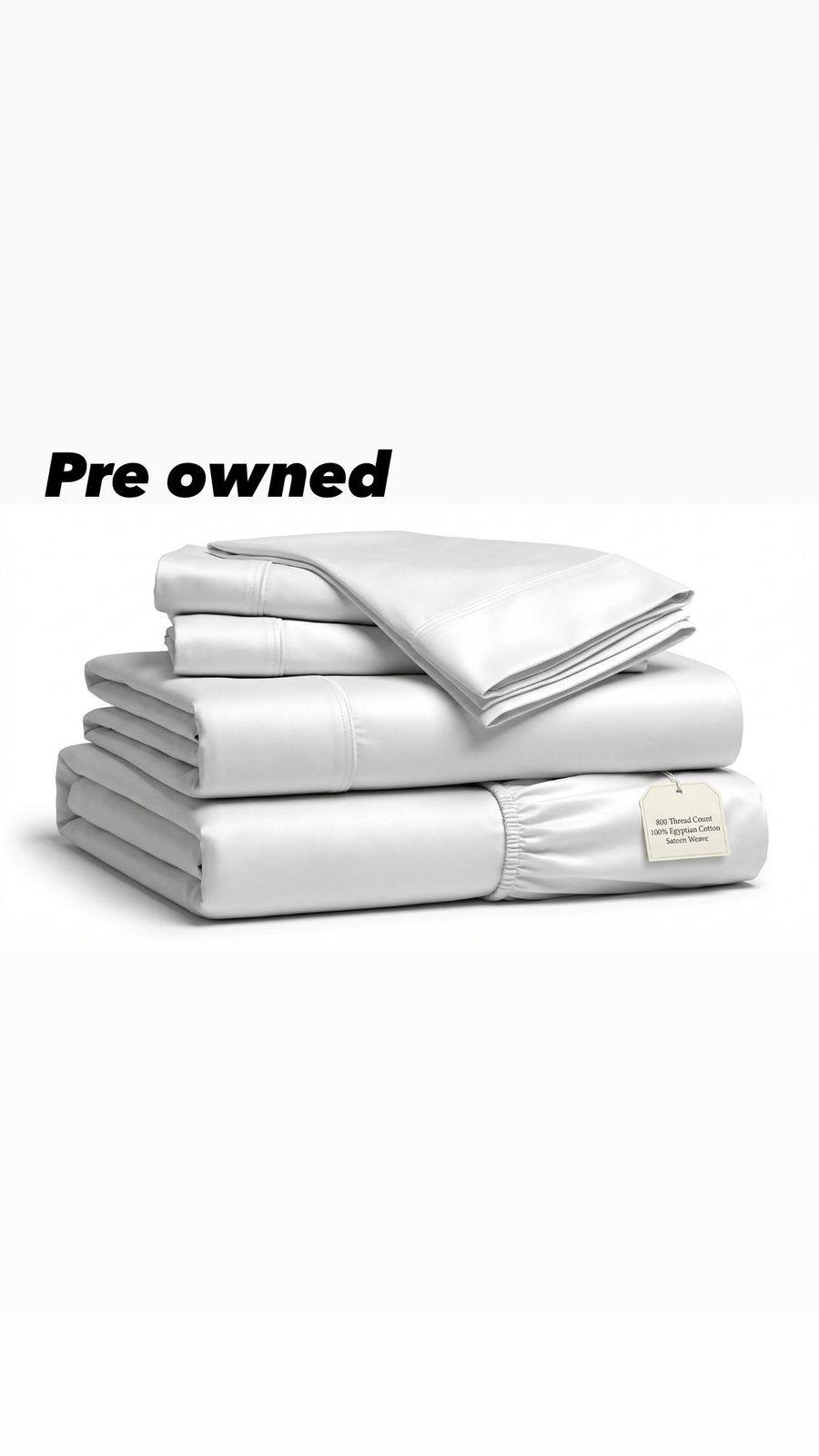 Pre-Owned Queen White Sheet Set Cotton 4PC Bedding Soft Hotel Style