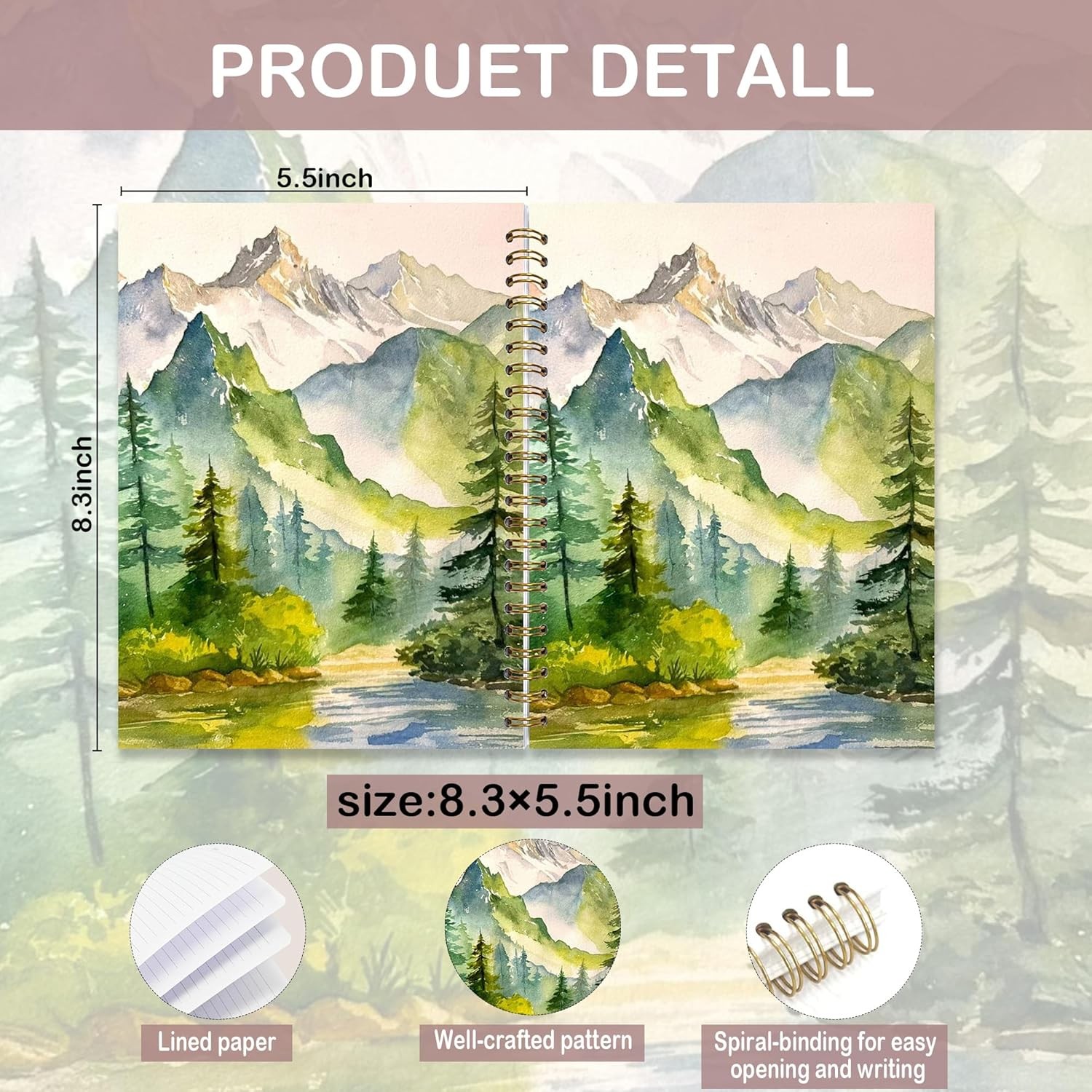Aesthetic Spiral Notebook – Alpine Mountains Design for Journaling