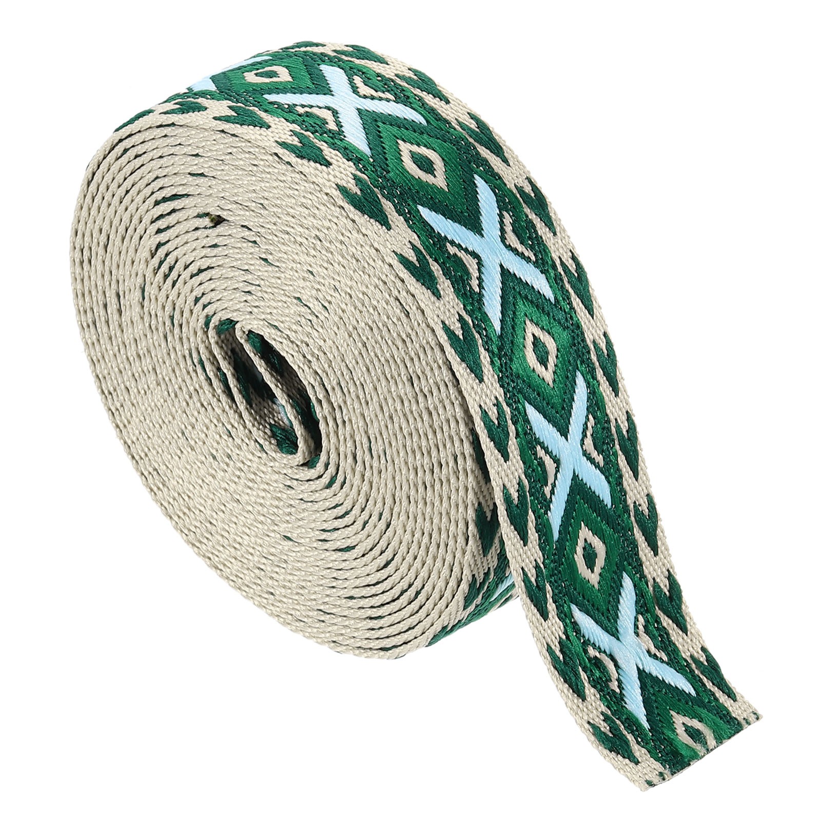 5Yards Cotton Webbing Strap 38mm Jacquard Webbing Purse Strap, Green-Blue