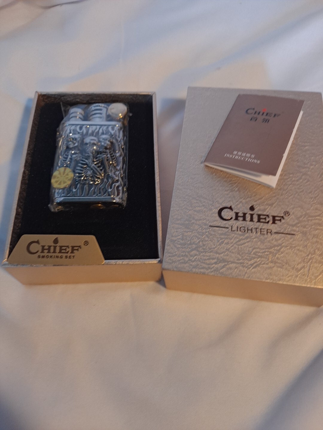 Chief Collectible Silver See, Hear, Say No Evil Skull Kerosene Lighter Windproof