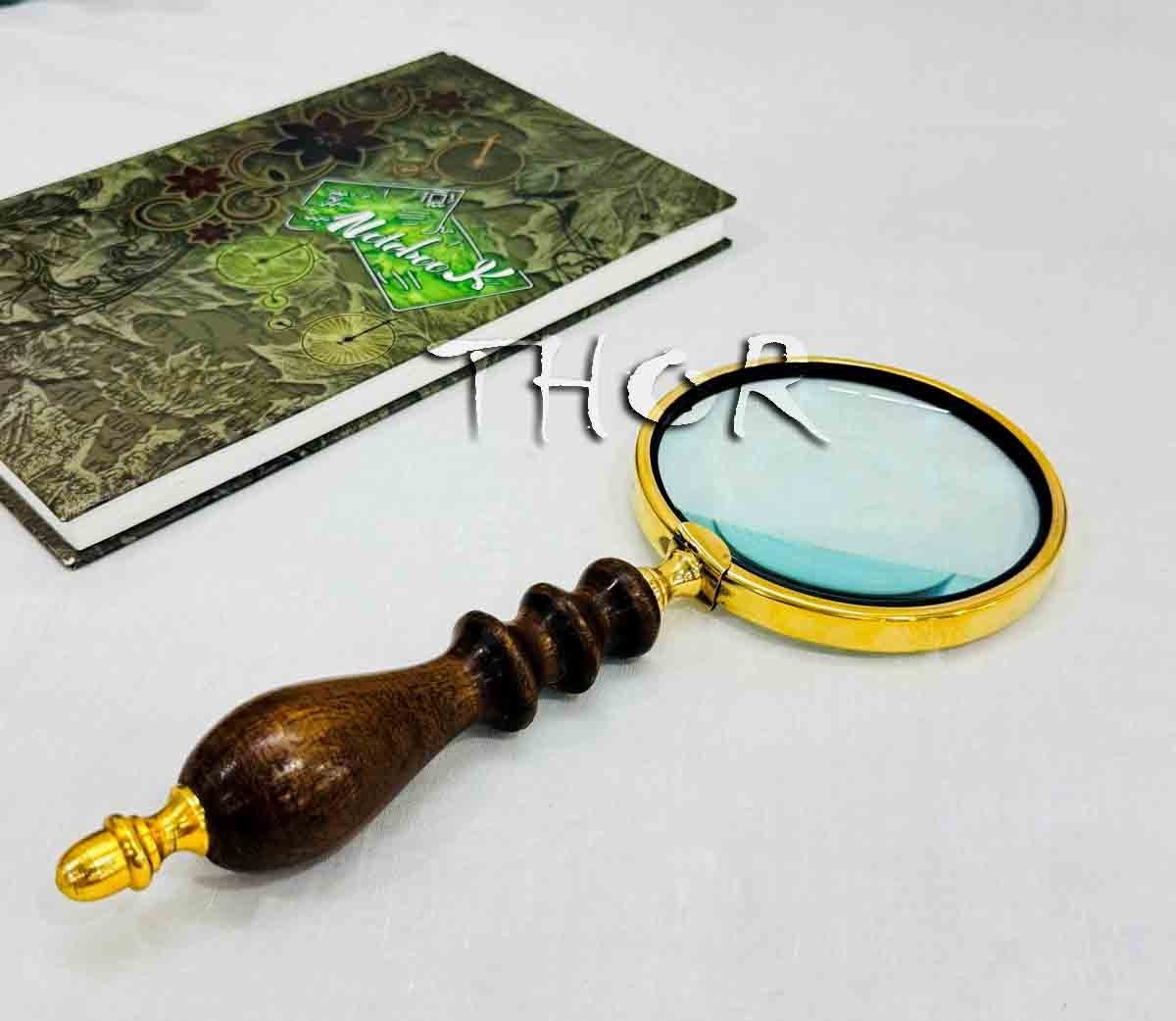 Brown & Brass Design Wooden Handle Double Glass High Power Antique Handheld
