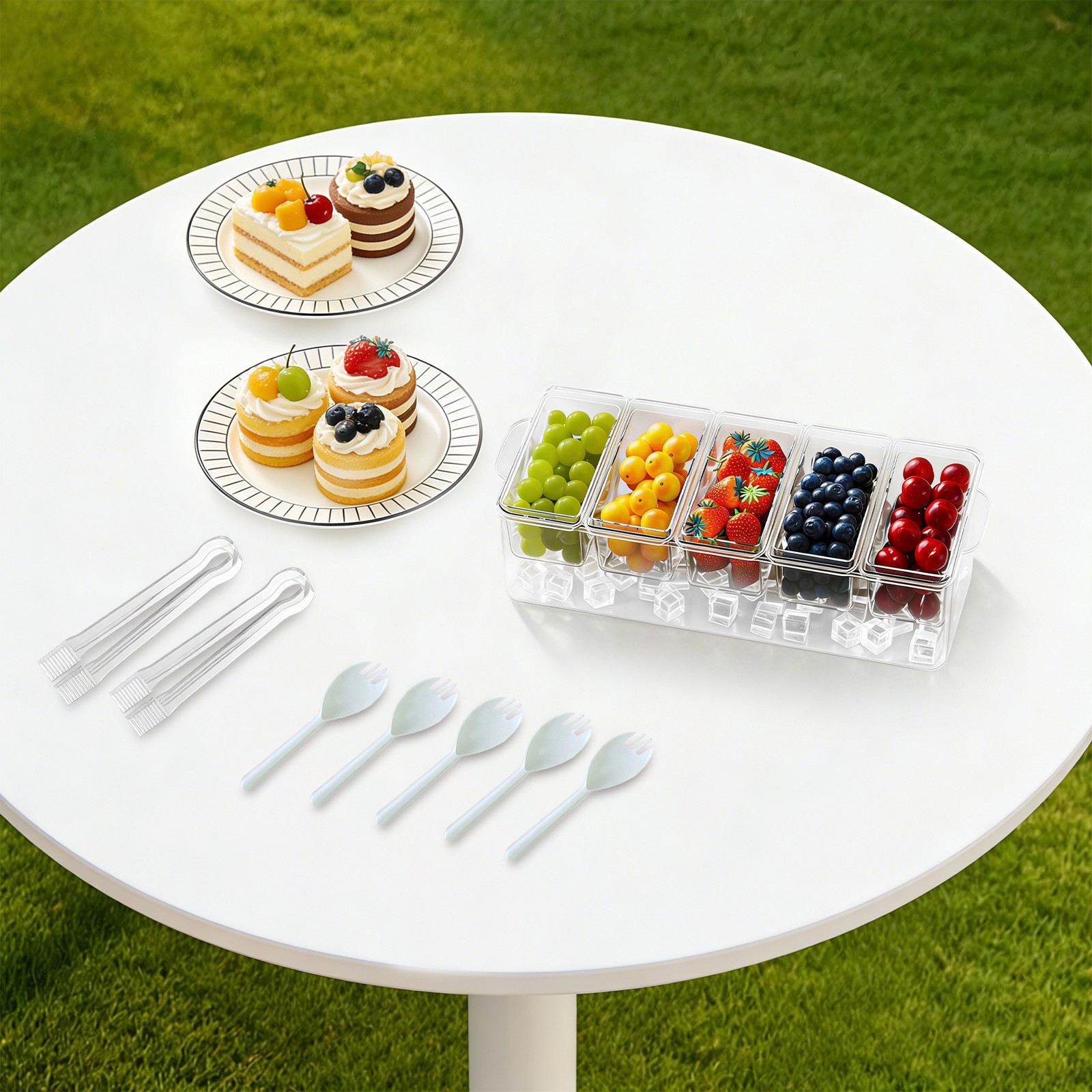 Compartmentalized Salad Storage Container, Ice Chilled Condiment Containers