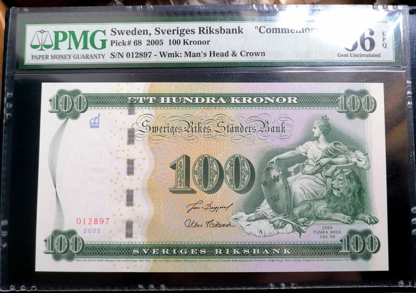 Sweden 2005 Commemorative 100 Kronor, P-68 PMG 66