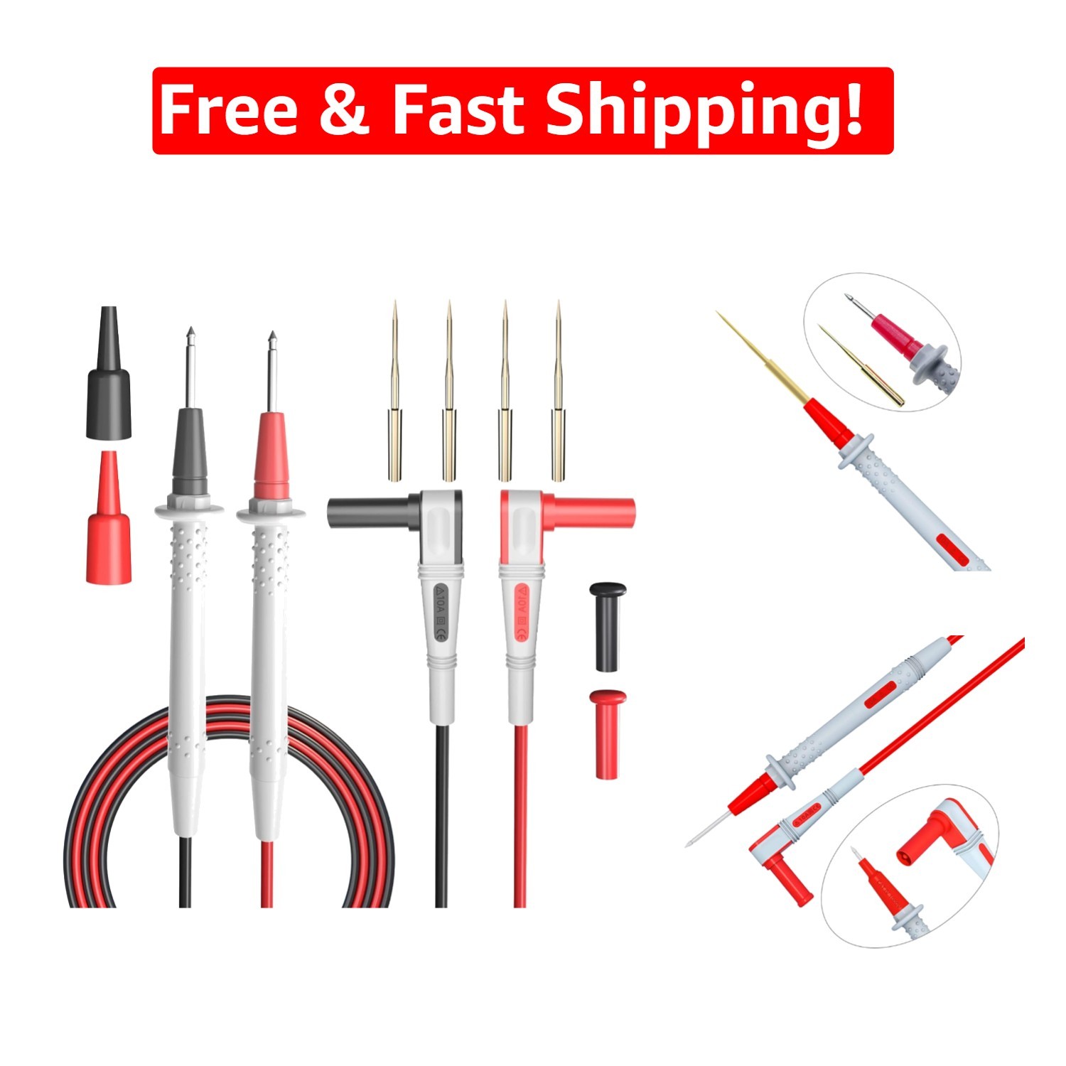Versatile 6pcs Multimeter  Leads Kit: 4.9ft Silicone & Gold Probes Included