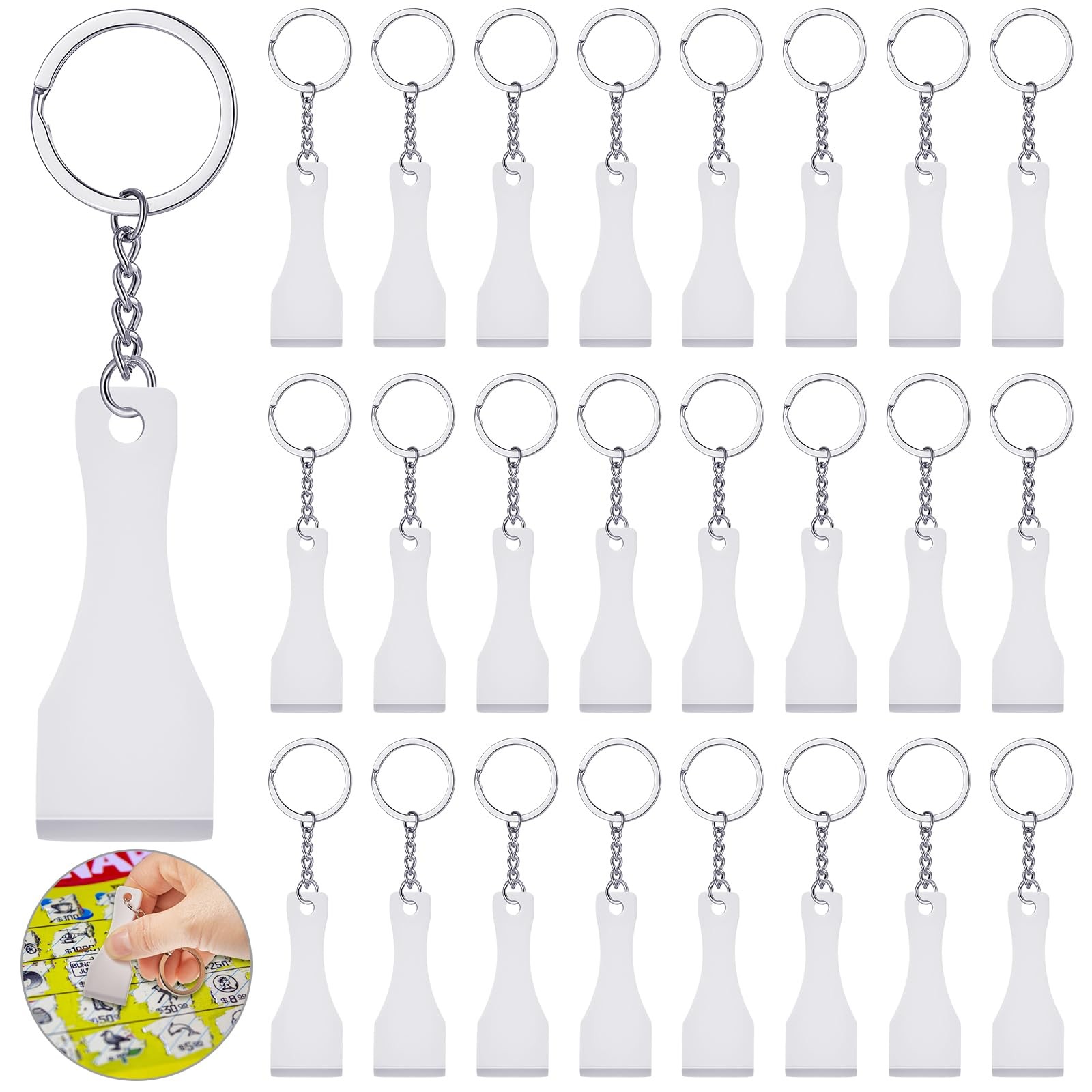 24 Pcs Scratcher Tool Plastic Scraper Tool Keychain Scoop Shape Lotto Scratcher