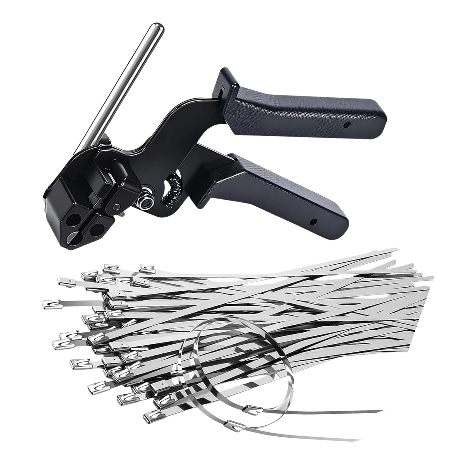 Stainless Steel Tie Gun with 100pcs Metal Zip Ties 7.87in UV Resistant Kit