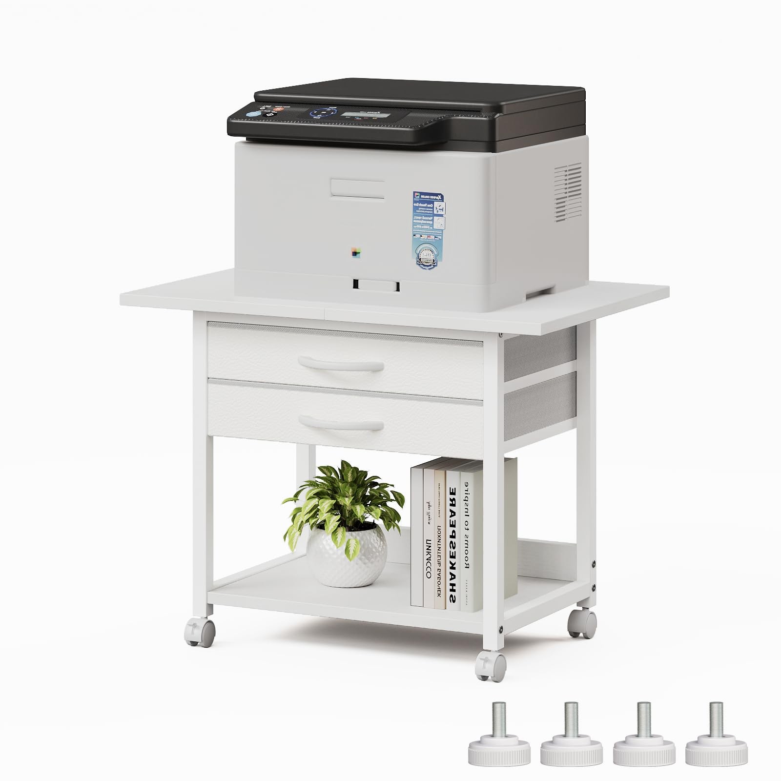 Large Printer Stand with Storage Fabric Drawer Under Desk Printer Table with ...