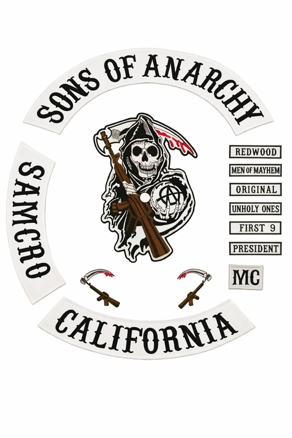 SONS OF ANARCHY CALIFORNIA MC JACKET 35CM IRON ON EMBROIDERY 13 PCS