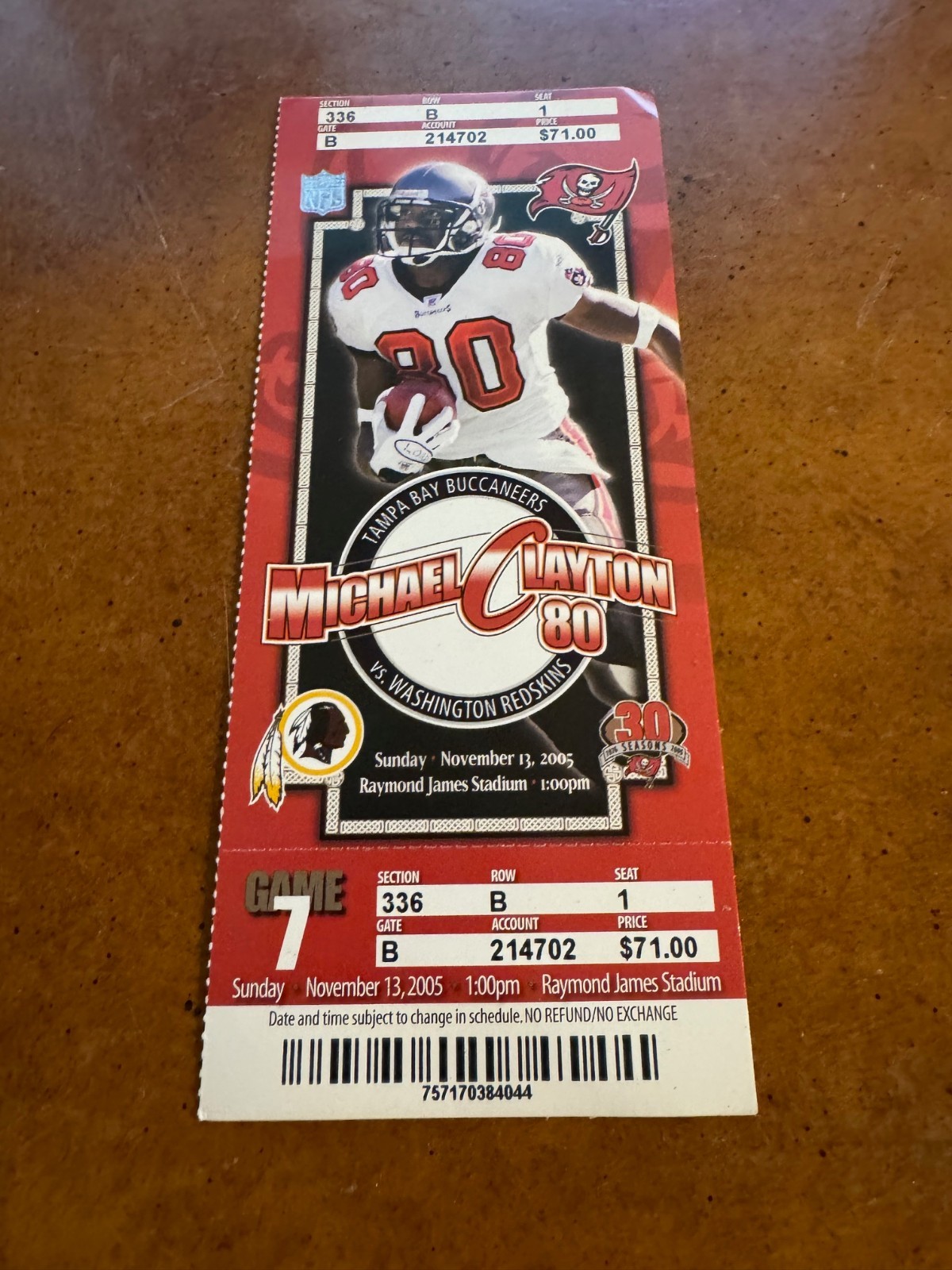 2005 Tampa Bay Buccaneers v Redskins Full Football Ticket Bucs Big Comeback