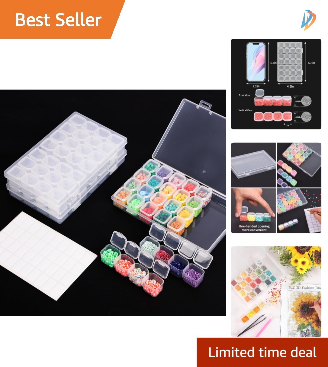 3 Pack Transparent Diamond Painting Storage Boxes - 28 Grids, Stackable Design