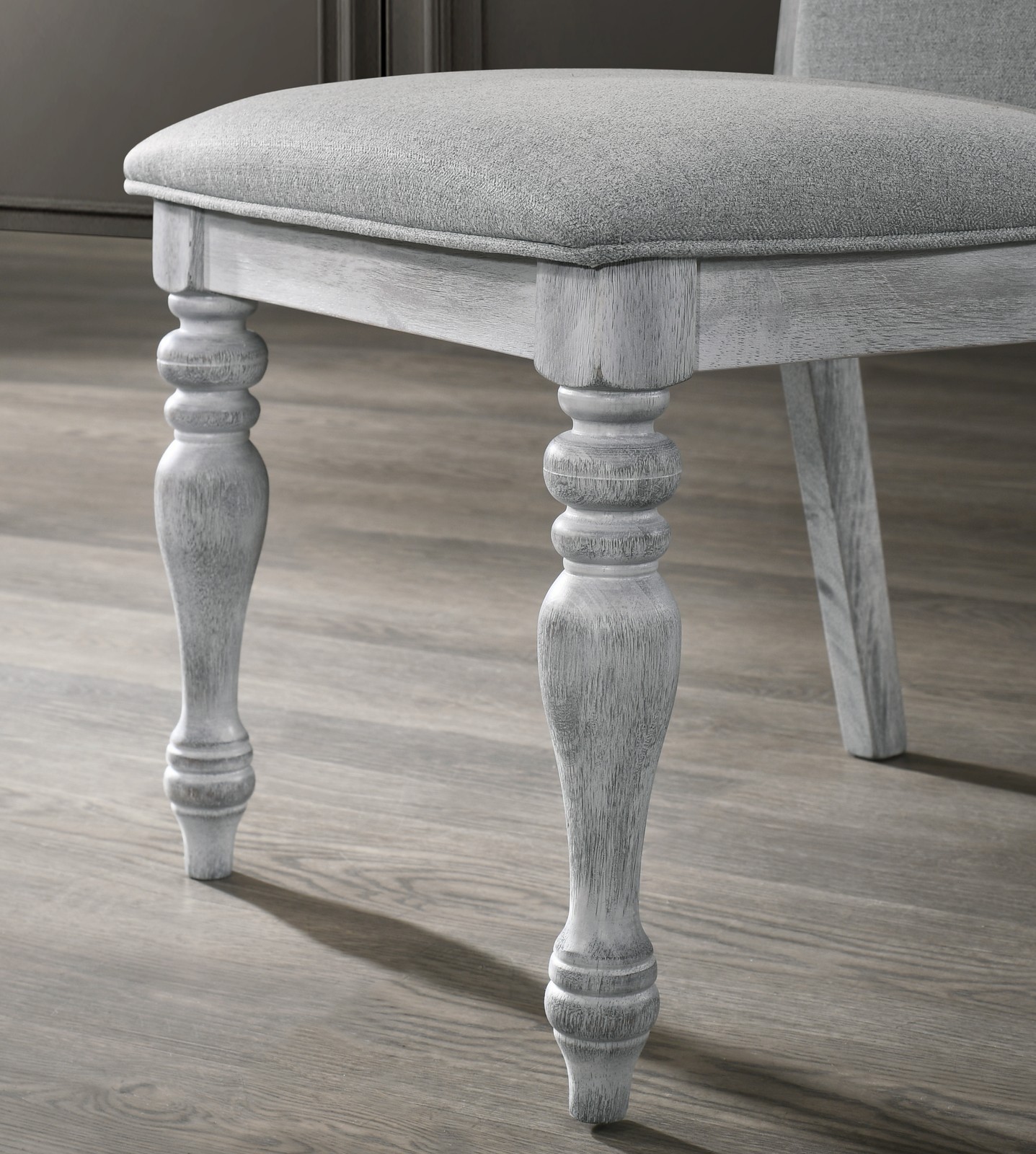 Upholstered Turned Leg Dining Chairs, Set of 2, Rustic White