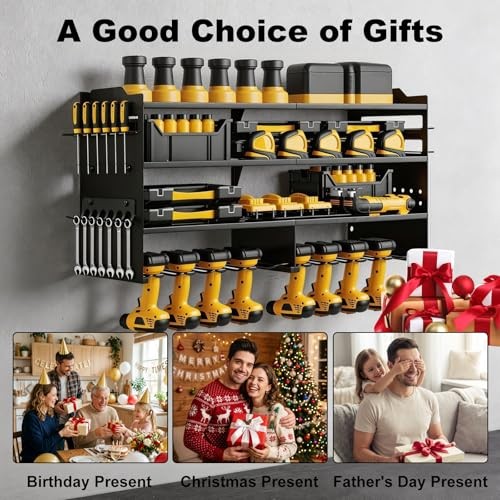 Large Power Tool Organizer Wall Mount, 8 Drill Holder Wall Mount Loads Black