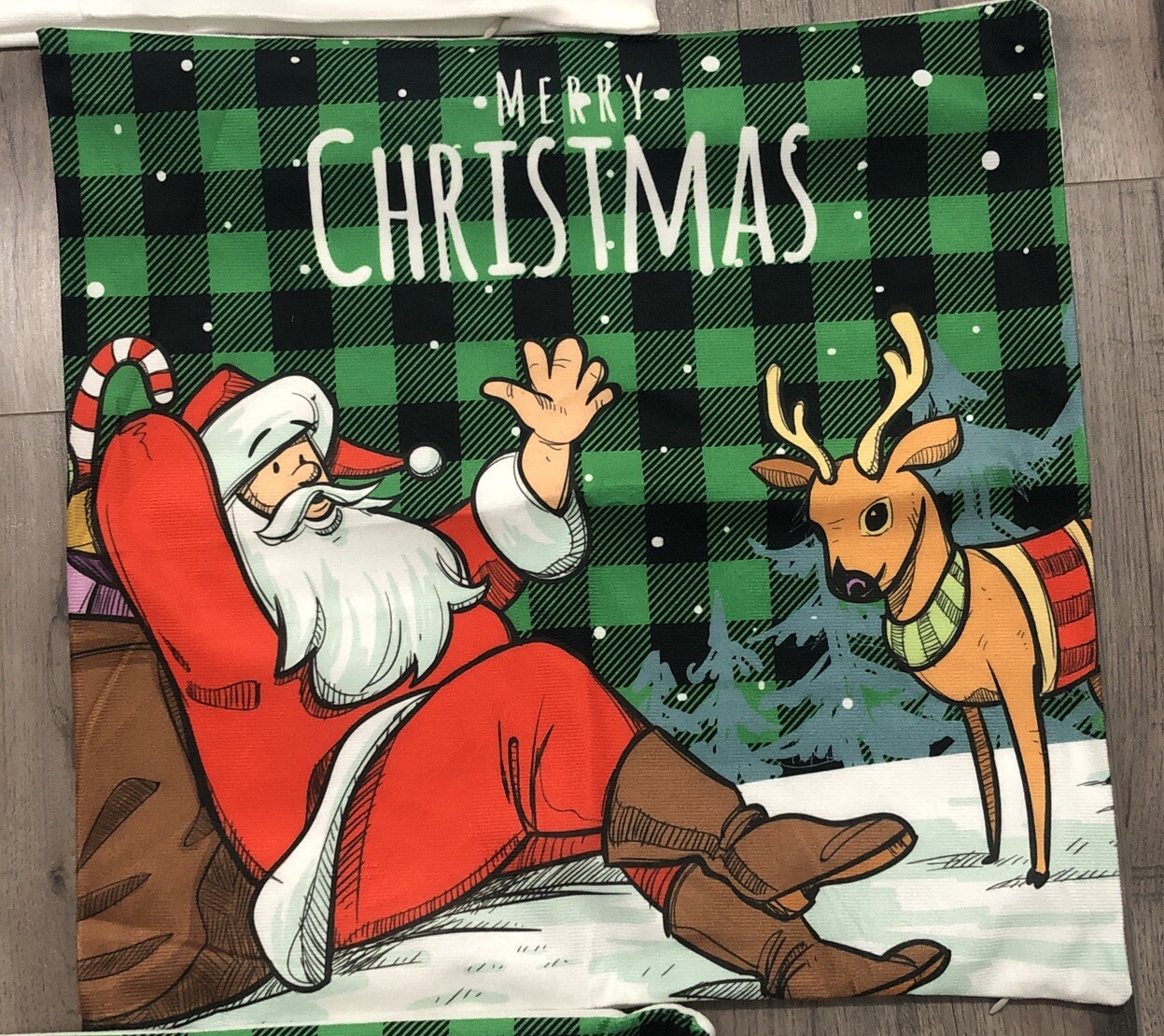 3 Merry Christmas Pillow Covers 18”x18” Green Buffalo Plaid Snowman Santa