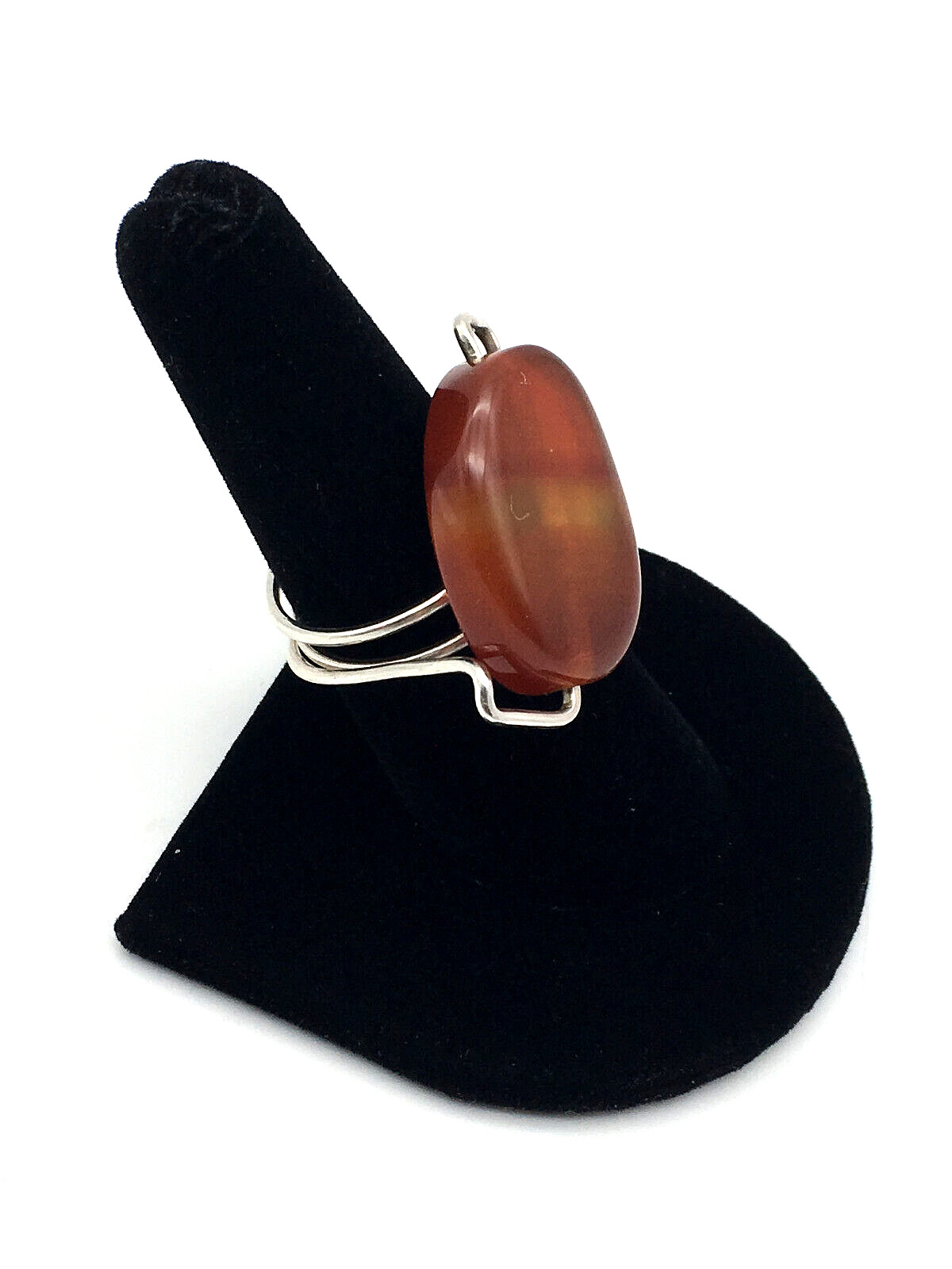 925 Sterling Silver Wire Polished Oval Amber Handcrafted Ring Size 8
