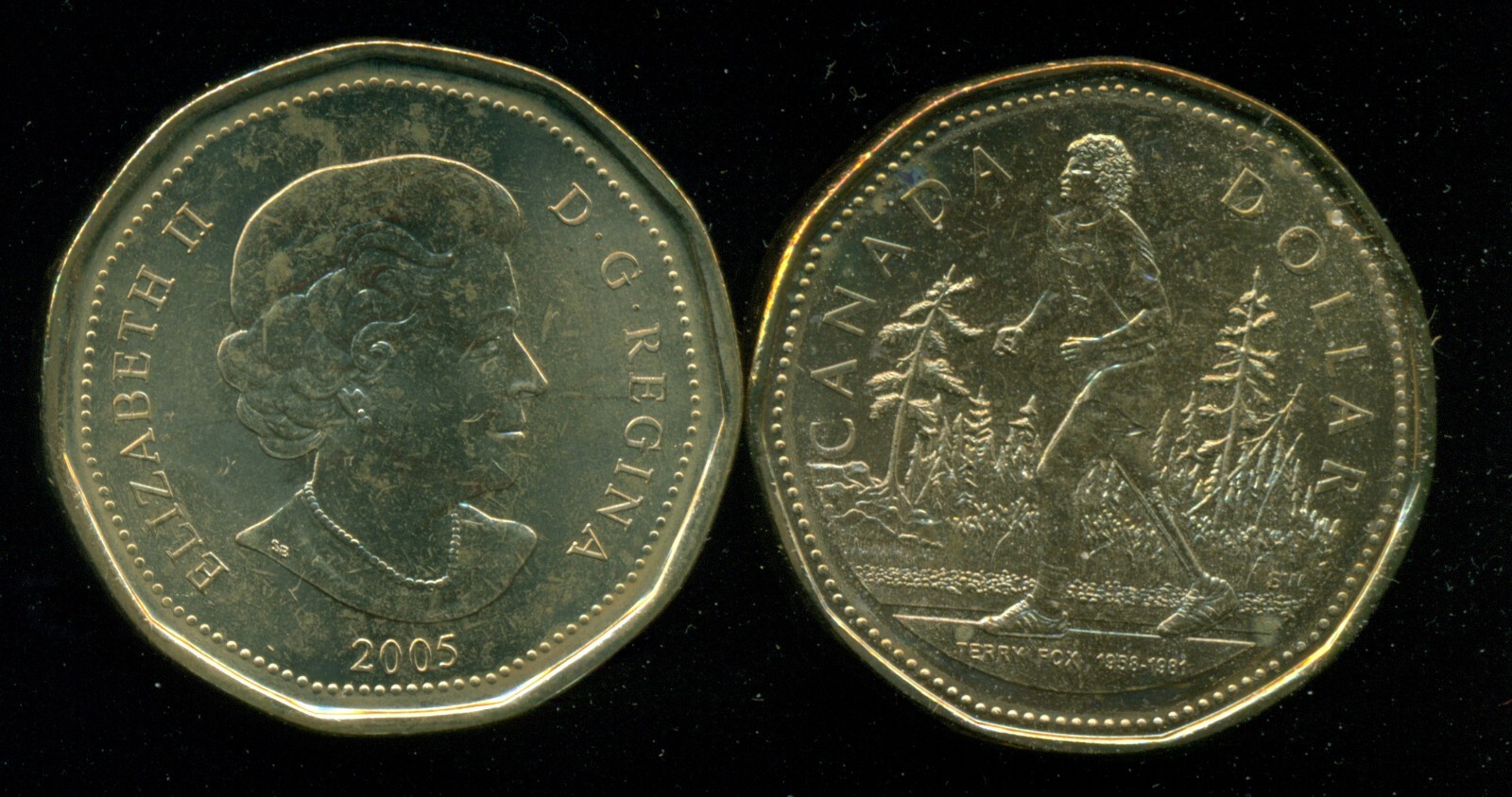 2005 Canada $1 Terry Fox Loonie Dollar Coin, Queen Elizabeth II