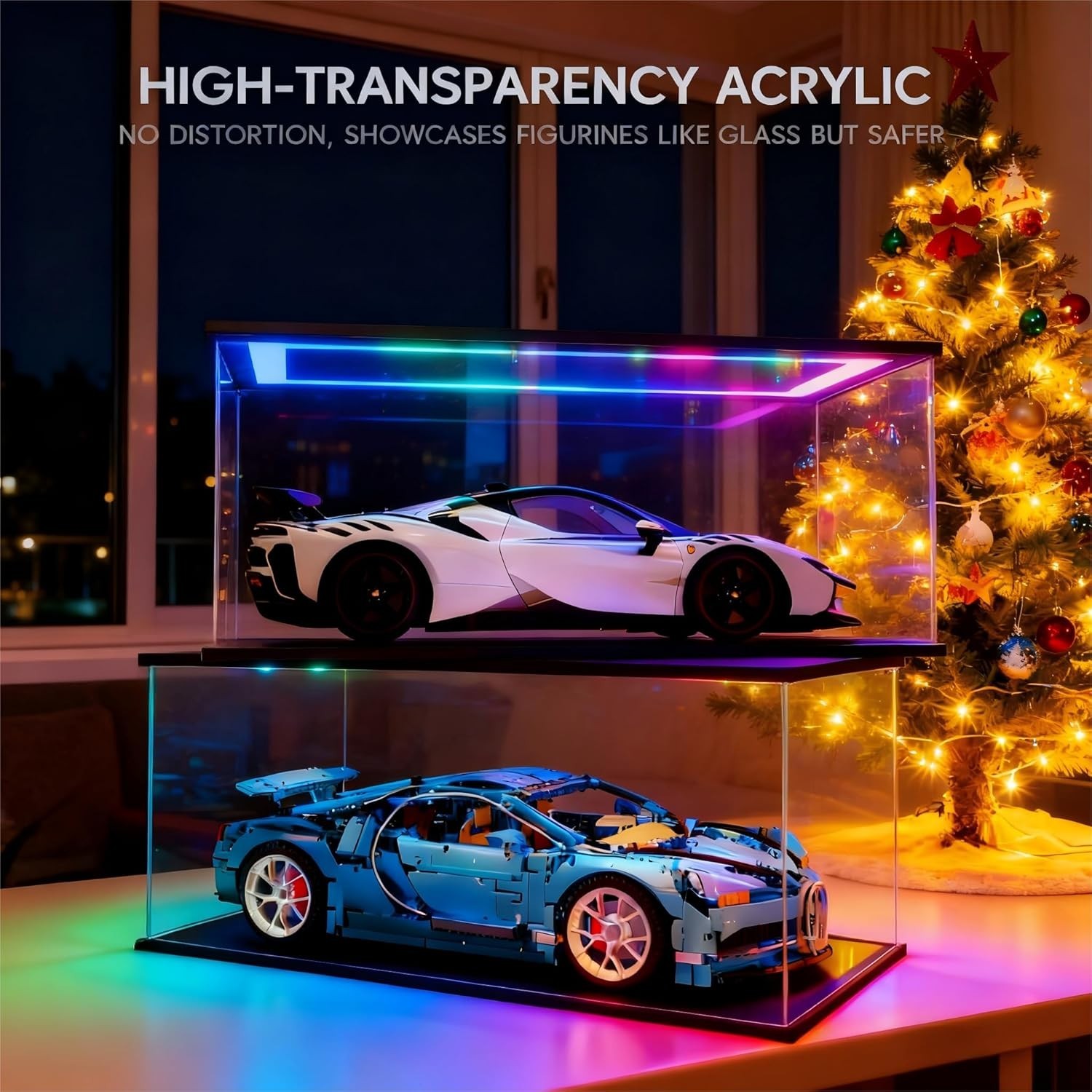 Car Display Case Acrylic RGB LED Light 1/18 Rack Nascar Model Diecast Clear Box