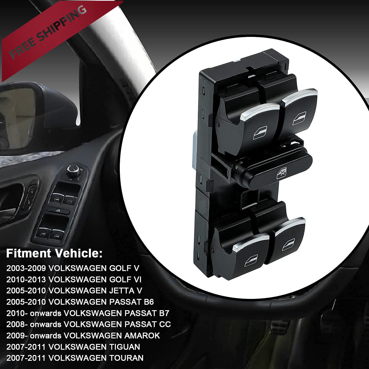 Driver Side Master Power Window Control Switch 5ND959857 Switch, Black