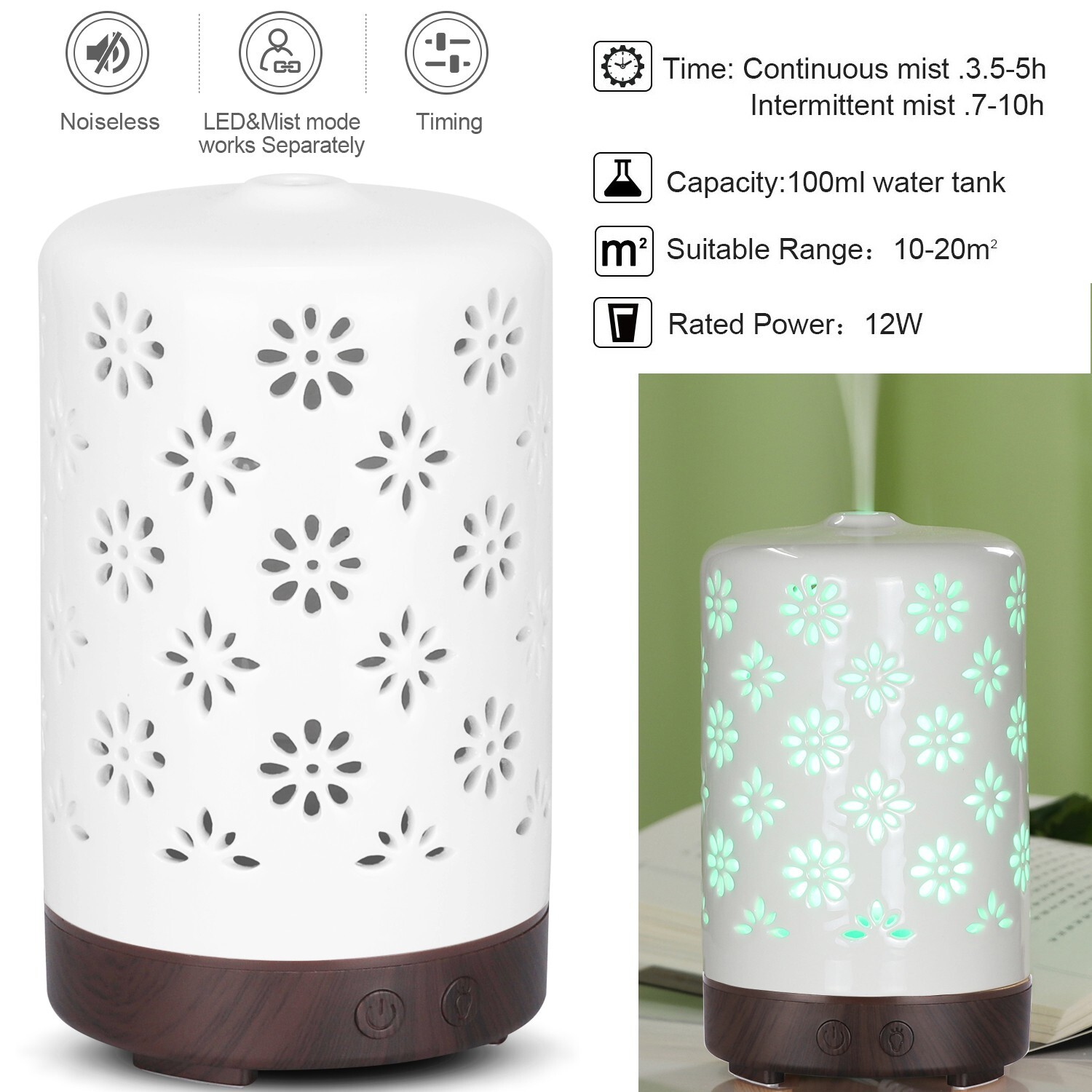 Electric Oil Diffuser Humidifier Home Steamer Air Purifier Cool Mist Purifier