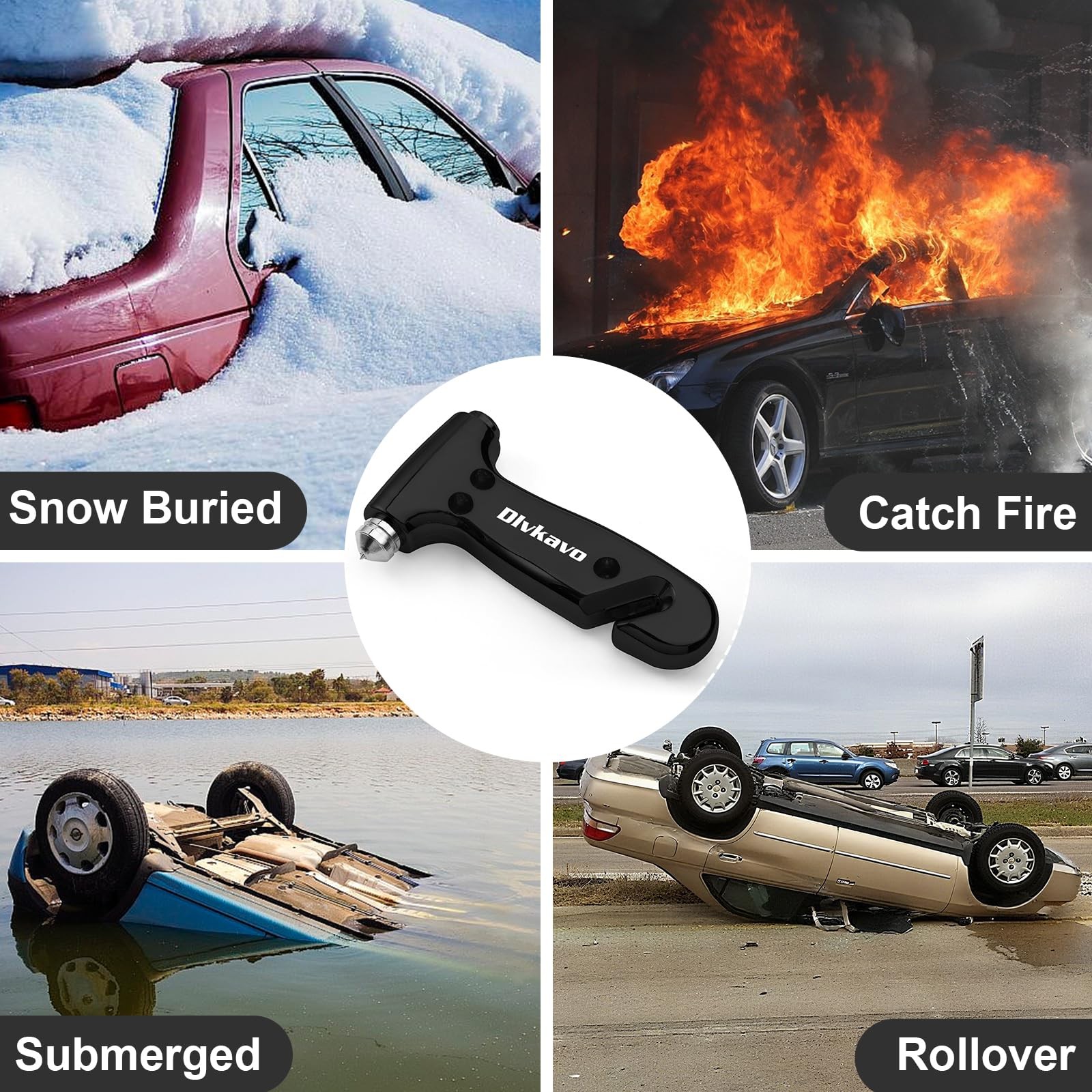 Car Safety Hammer, 3-in-1 Emergency Escape Tool with One Second Window Breake...