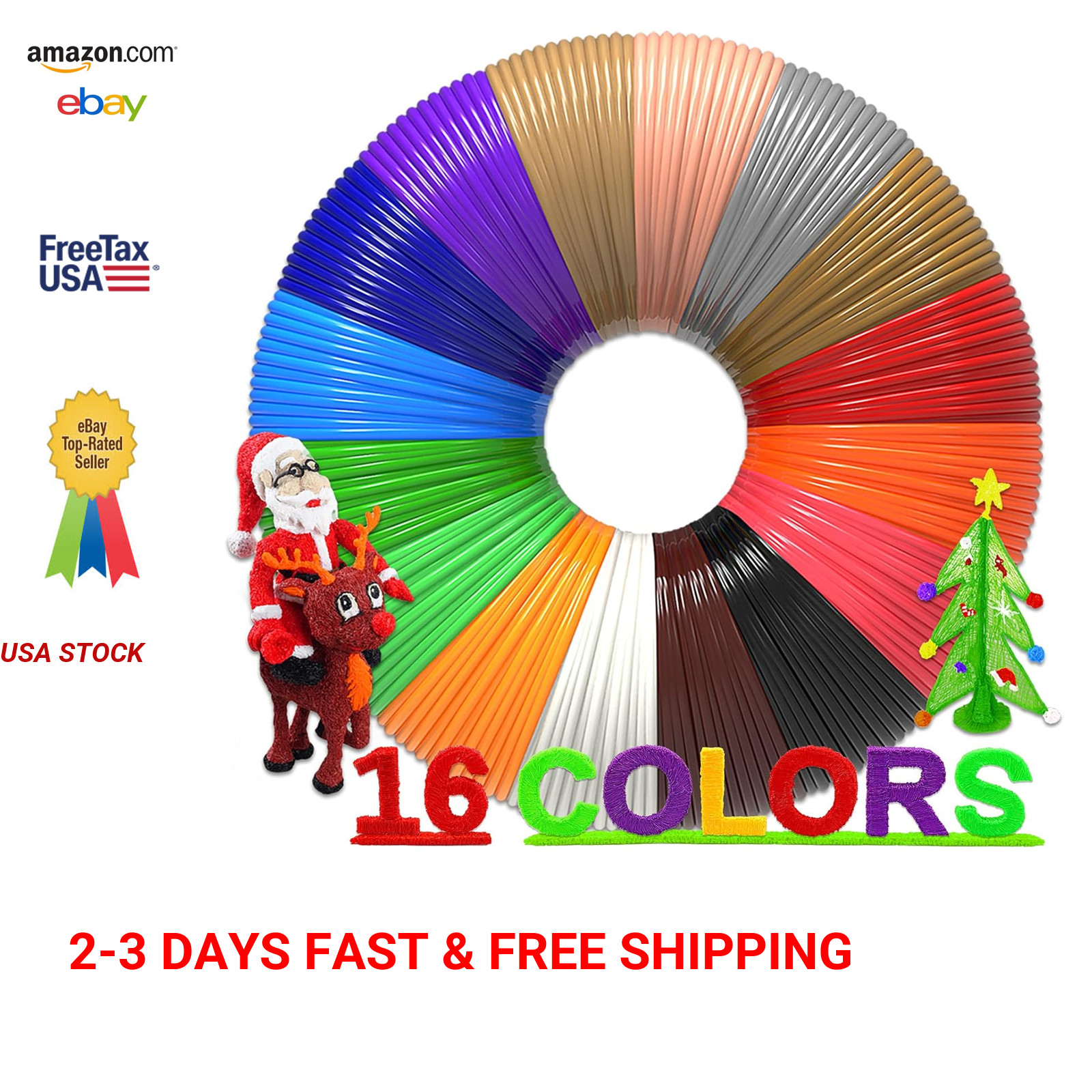 16-Color 320ft PLA 3D Pen Filament Refills 1.75mm Compatible with MYNT3D SCRIB3D