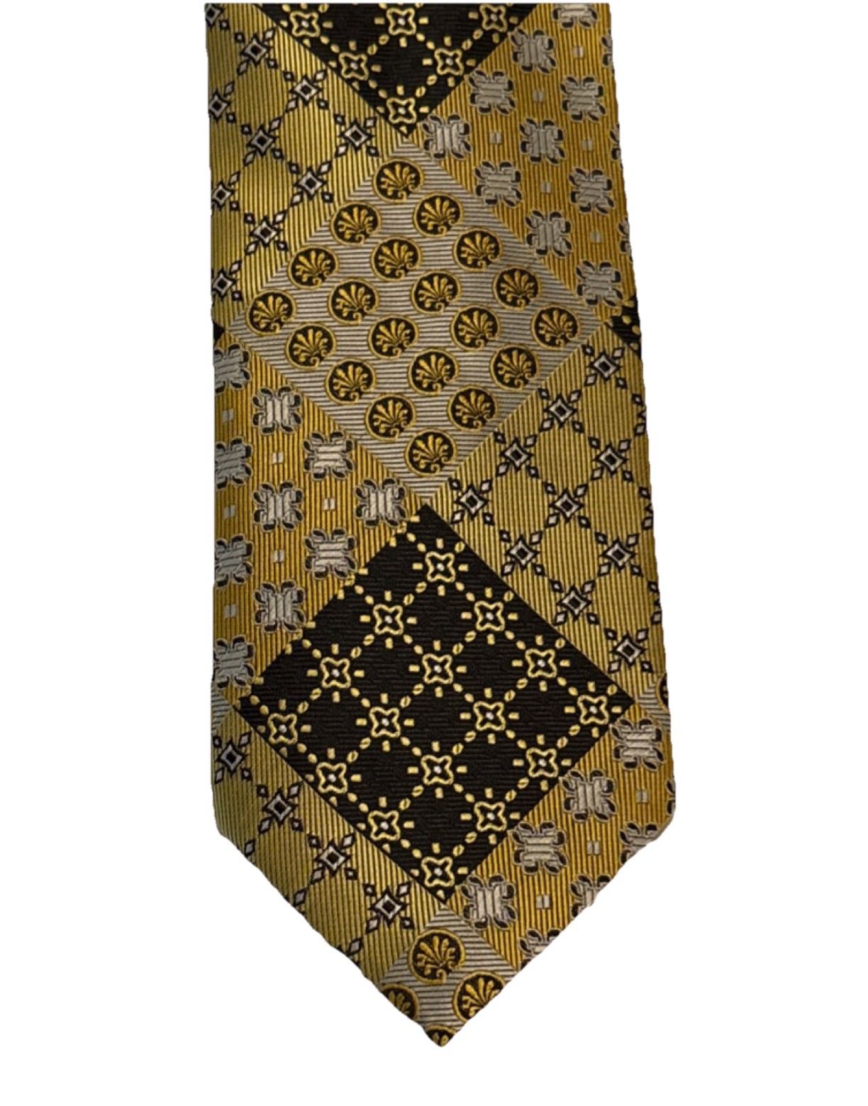 Bruno Conte Men's Patterned Accessory Set Tie Socks Handkerchief Gold & Black