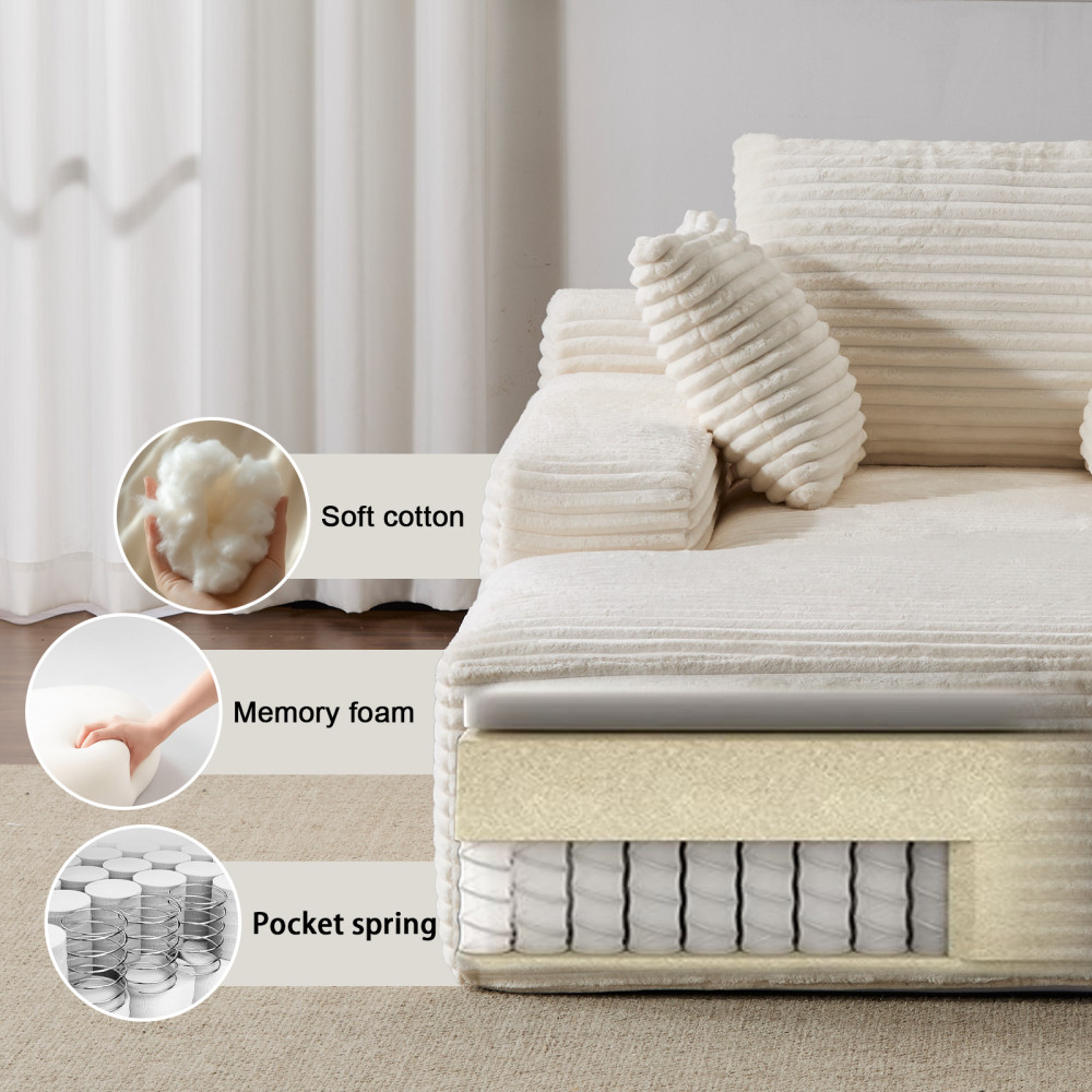 Oversized Chaise Lounge Chair, Plush Sleeper Daybed Corduroy Sofa White