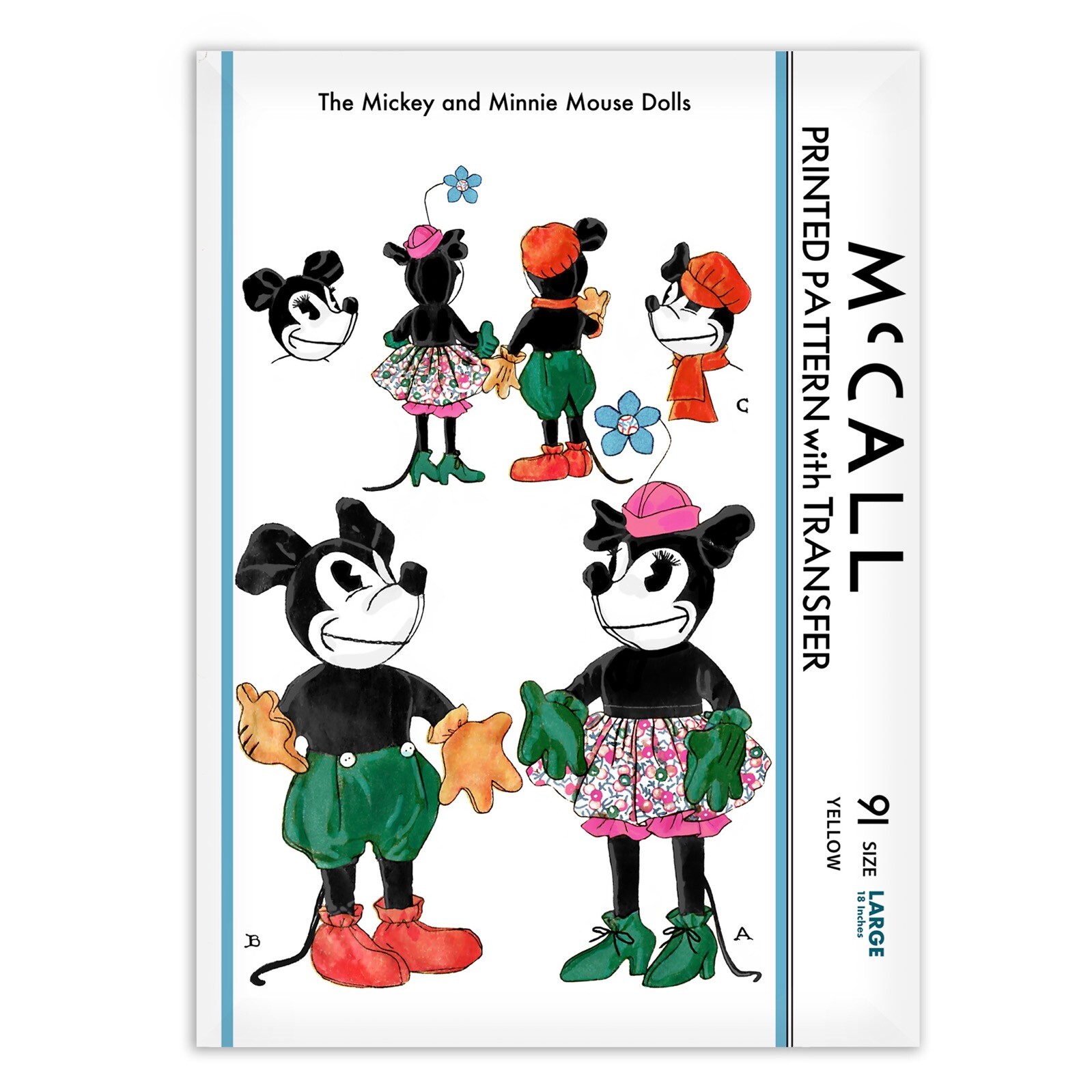 Mickey & Minnie Mouse Doll McCall s 91 Sewing Pattern Cloth Rag Disney Large 18"
