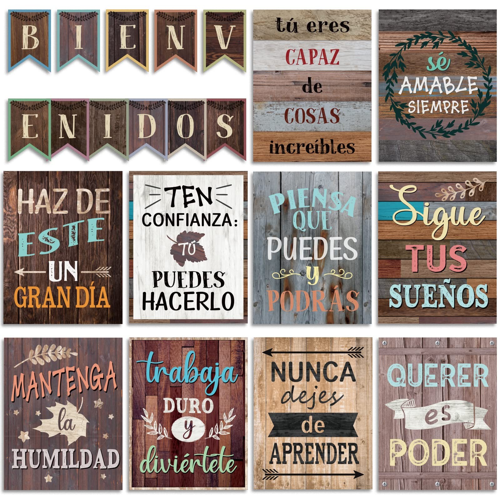 21 Pieces Bienvenidos Inspirational Spanish Posters Industrial Style Spanish ...