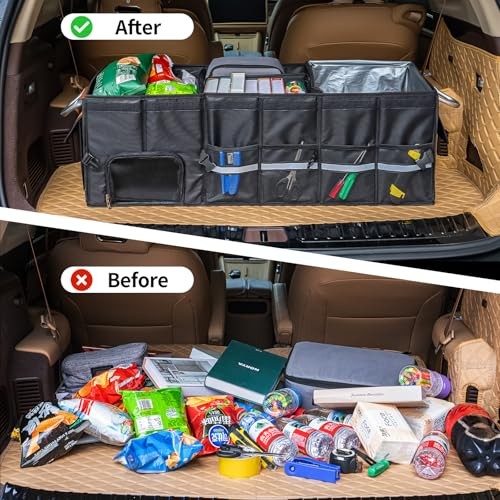 Car Trunk Organizer and Storage with Separate Compartment for 1 Pair of Black