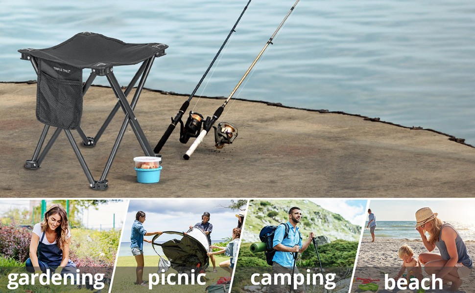 Triple Tree 2 Pack Folding Camping Stool, 13.8 Inch Small Portable Lightweight