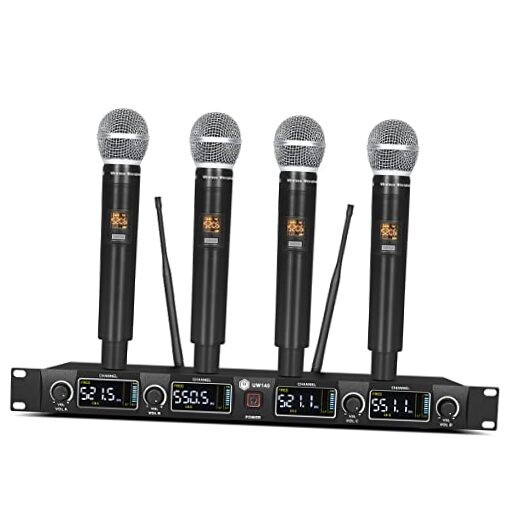 UW140 Wireless Microphone System, 4-Channel UHF Cordless Mic Set with Four