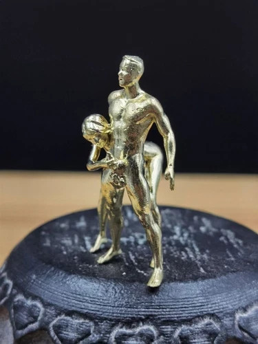 Golden Solid Bronze Copper Statue Hand Carved Penis Love Man Woman Amulet Toy
