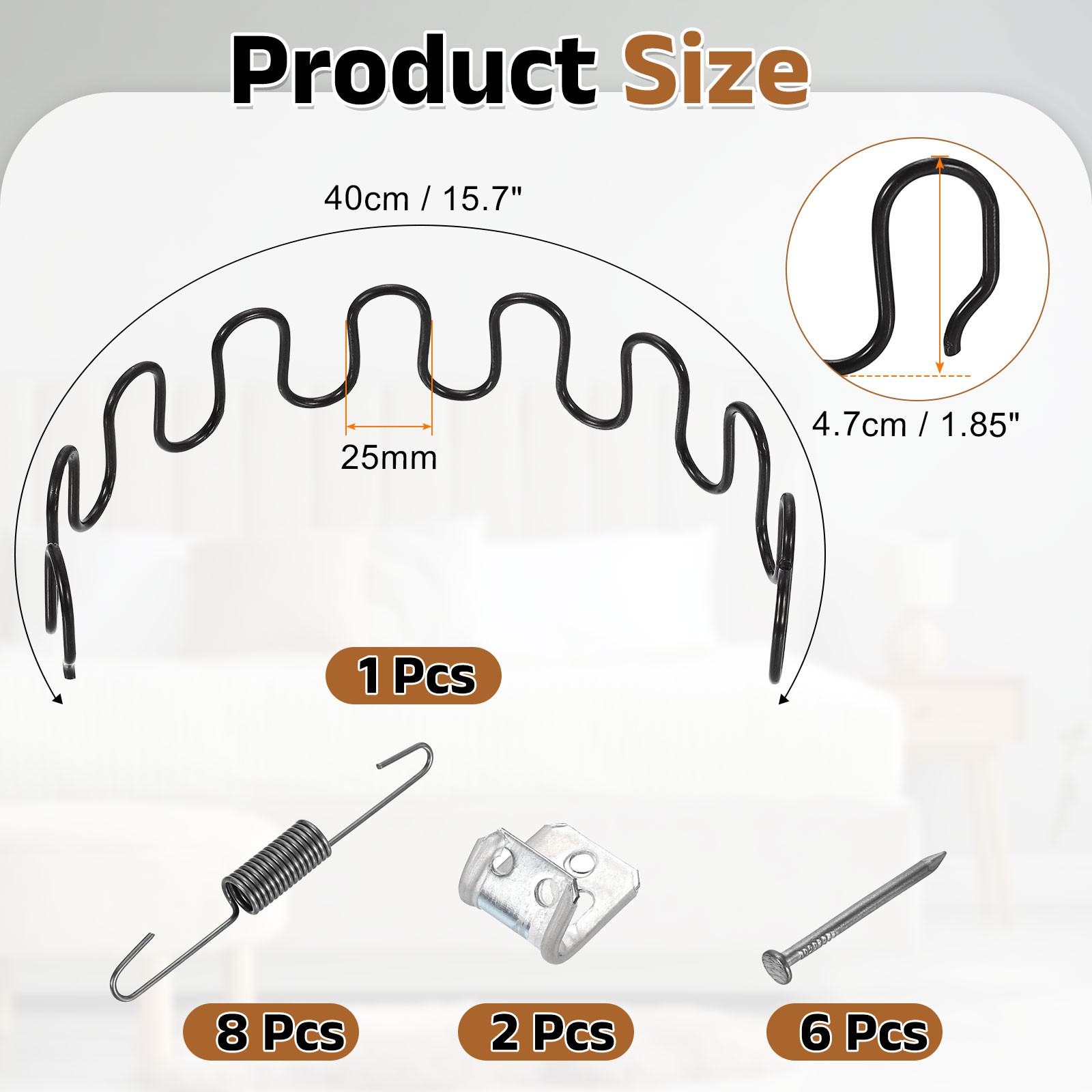 15.7" Upholstery Spring Replacement Kit, Sagging Cushions Repair Kit Black
