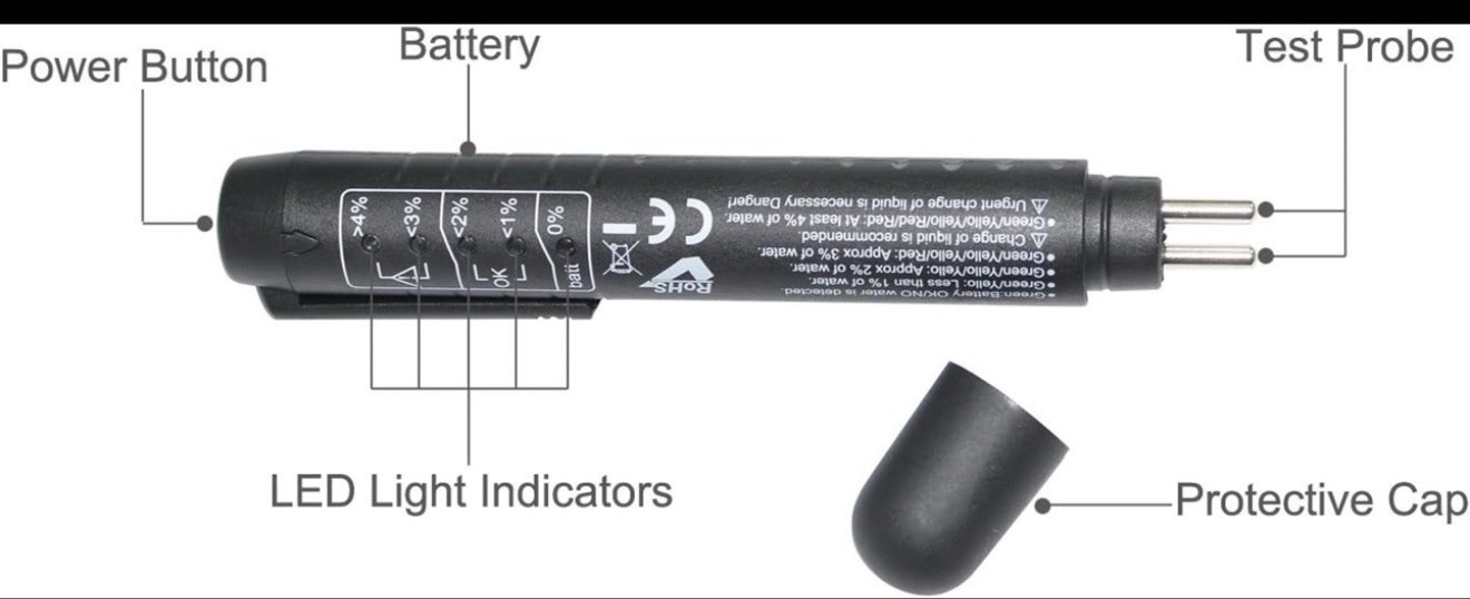 Brake Fluid Liquid Tester Pen With 5 Led Indicators Calibrated For Dot3 Dot4