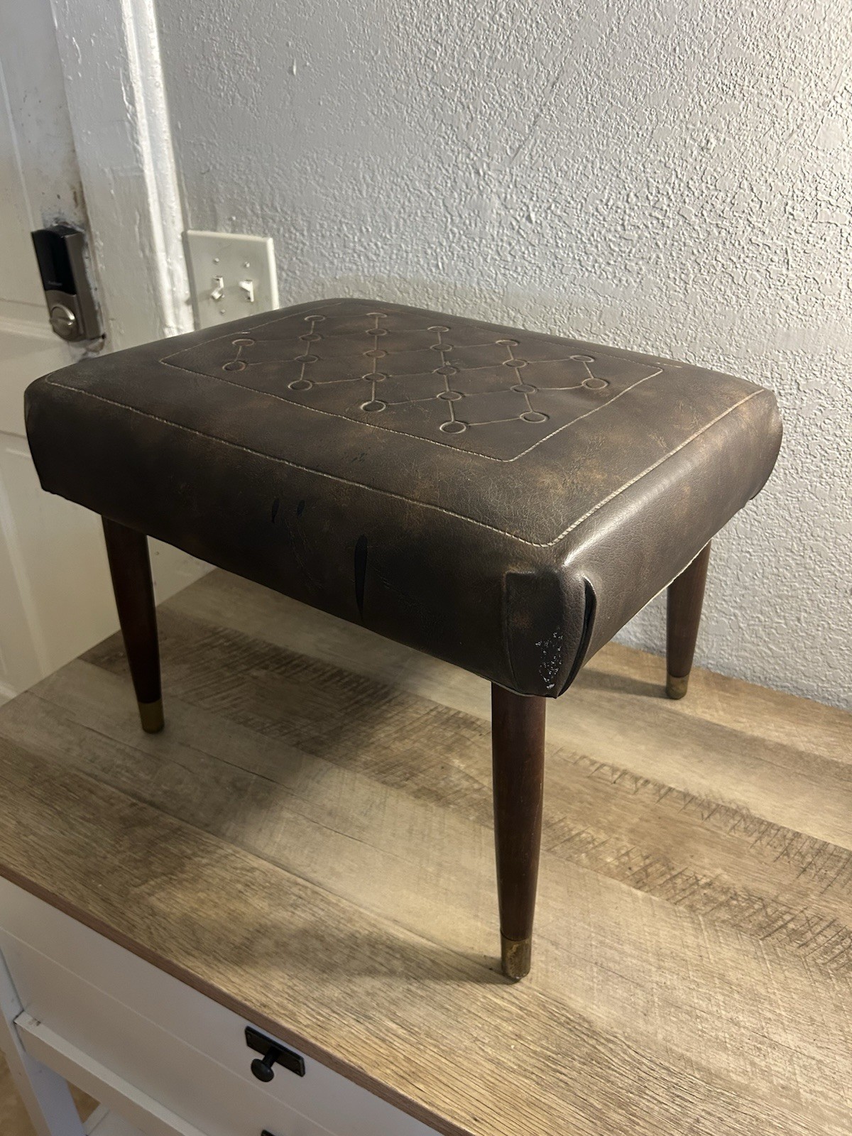 Vintage Mid Century Footstool  Wood Legs