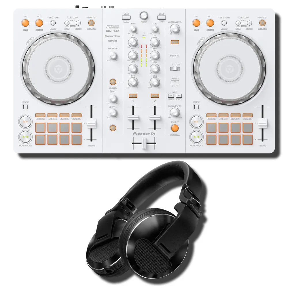 Pioneer DJ DDJ-FLX4-W White 2-Channel DJ Controller w/ HDJ-X10-K Pro Headphones